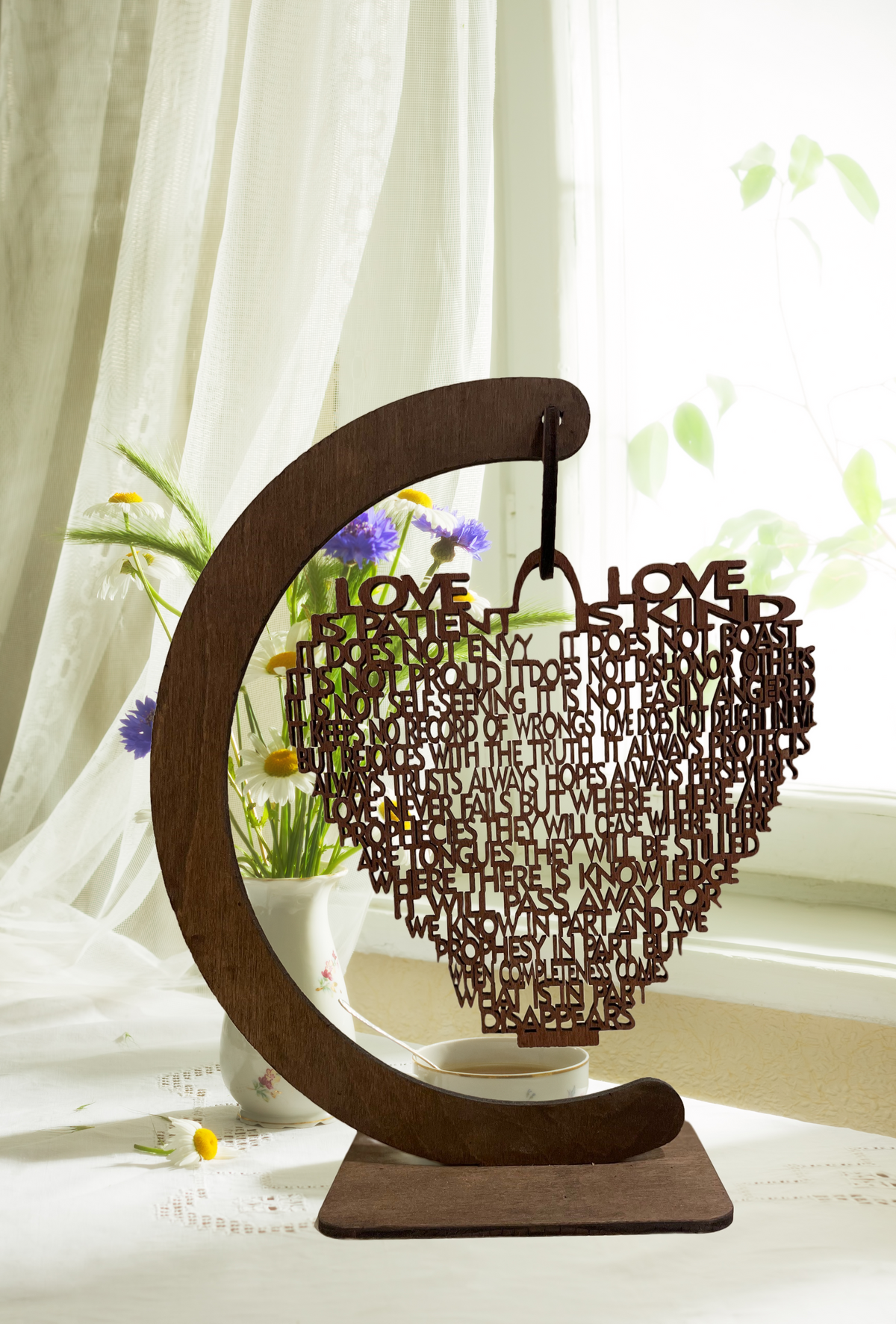 Love is Patient Heart with Hanging Stand