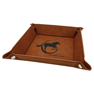 6" x 6" Rawhide Laserable Leatherette Snap Up Tray with Silver Snaps