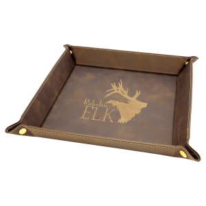 9" x 9" Rustic/Gold Laserable Leatherette Snap Up Tray with Gold Snaps