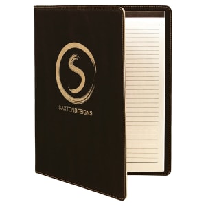 9 1/2" x 12" Black/Gold Laserable Leatherette Portfolio with Notepad