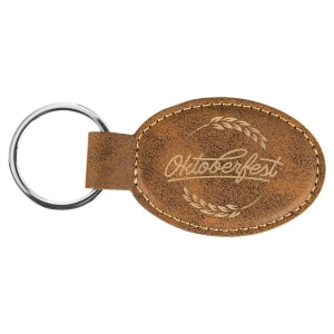 3" x 1 3/4" Rustic/Gold Laserable Leatherette Oval Keychain