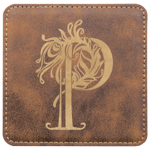 4" x 4" Square Rustic/Gold Laserable Leatherette Coaster