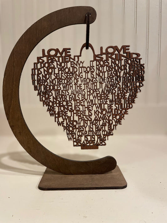 Love is Patient Heart with Hanging Stand