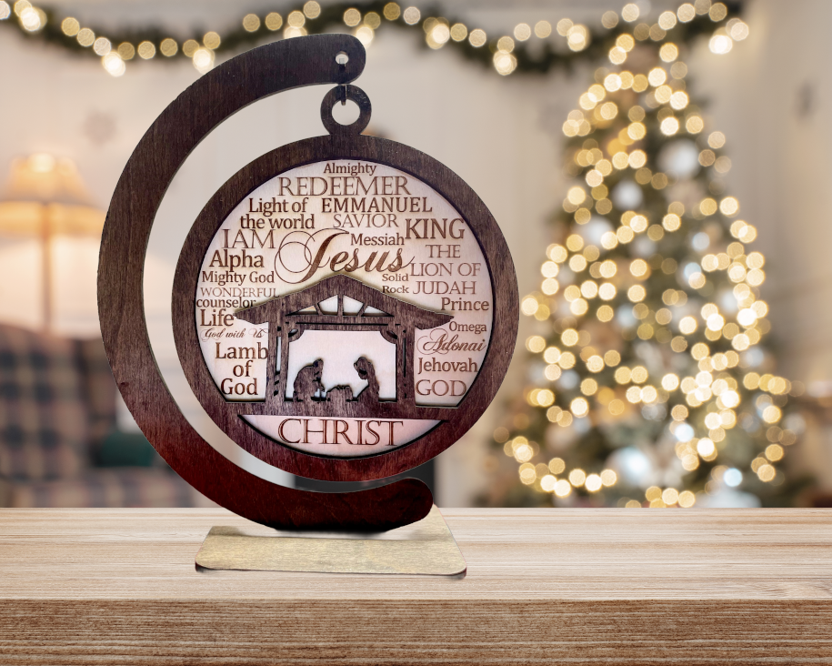 Names of Jesus Nativity Ornament with Stand